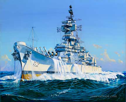 USS New Jersey (BB-62) at Sea in Rough Weather - James A Flood Artist